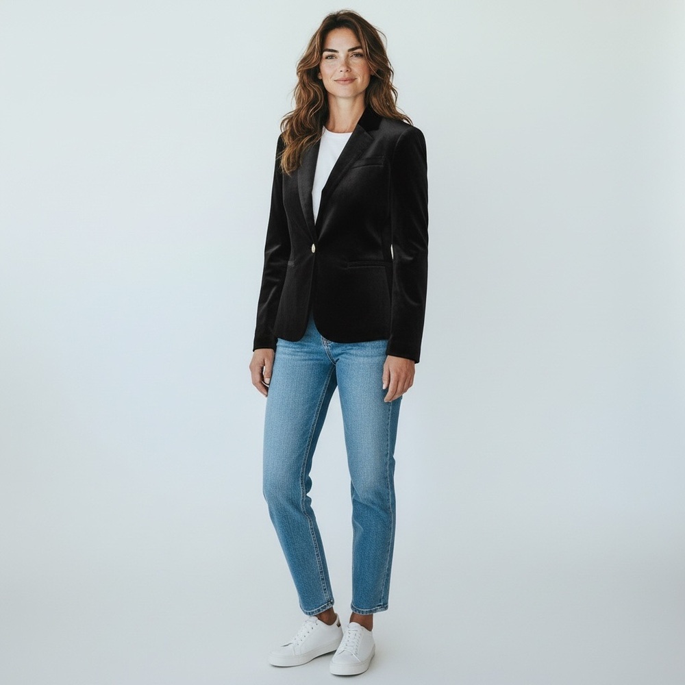 Calvin Klein Women's Black Fully Lined Velvet Blazer Size 8P - Picture 1 of 6